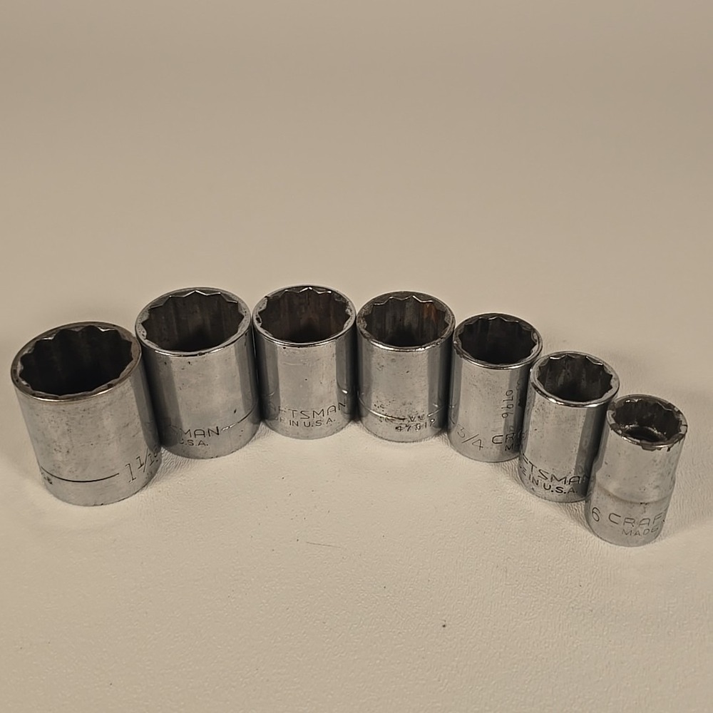 VTG. Craftsman 7pc Socket Set 1/2" Drive 12pt. 1-1/16" to 9/16" USA